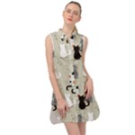 Cute Cat Seamless Pattern Sleeveless Shirt Dress