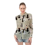 Cute Cat Seamless Pattern Long Sleeve Chiffon Shirt