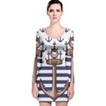 Anchor Background Design Long Sleeve Velvet Bodycon Dress