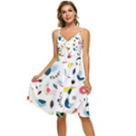 Vector Set Isolates With Cute Birds Scandinavian Style Sleeveless Tie Front Chiffon Dress