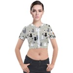 Cute Cat Seamless Pattern Short Sleeve Cropped Jacket