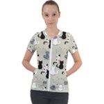 Cute Cat Seamless Pattern Short Sleeve Zip Up Jacket