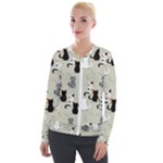 Cute Cat Seamless Pattern Velvet Zip Up Jacket
