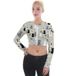 Cute Cat Seamless Pattern Long Sleeve Cropped Velvet Jacket