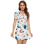 Vector Set Isolates With Cute Birds Scandinavian Style V-Neck High Waist Chiffon Mini Dress