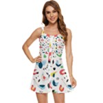 Vector Set Isolates With Cute Birds Scandinavian Style Ruffle Edge Bra Cup Chiffon Mini Dress