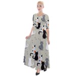 Cute Cat Seamless Pattern Half Sleeves Maxi Dress