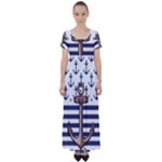 Anchor Background Design High Waist Short Sleeve Maxi Dress
