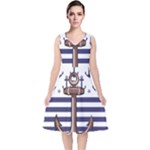 Anchor Background Design V-Neck Midi Sleeveless Dress 