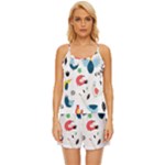 Vector Set Isolates With Cute Birds Scandinavian Style Satin Pajama Short Set