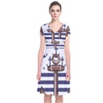 Anchor Background Design Short Sleeve Front Wrap Dress