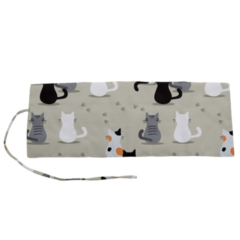 Cute Cat Seamless Pattern Roll Up Canvas Pencil Holder (S) from ArtsNow.com