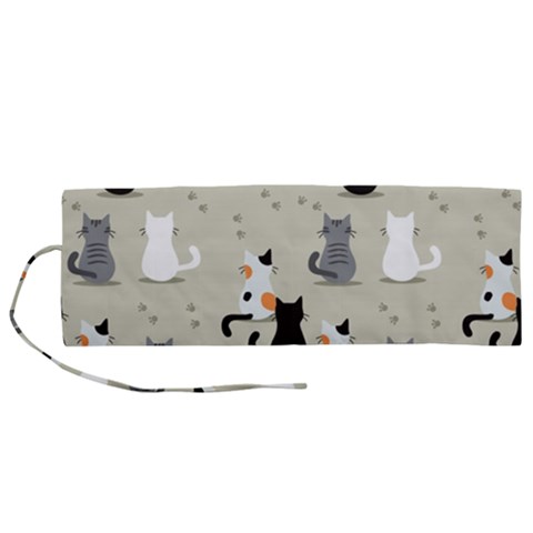 Cute Cat Seamless Pattern Roll Up Canvas Pencil Holder (M) from ArtsNow.com