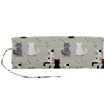 Cute Cat Seamless Pattern Roll Up Canvas Pencil Holder (M)