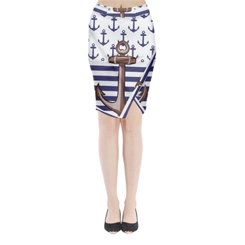 Anchor Background Design Midi Wrap Pencil Skirt from ArtsNow.com