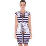 Anchor Background Design Capsleeve Drawstring Dress 