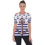 Anchor Background Design Shoulder Cut Out Short Sleeve Top