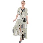 Cute Cat Seamless Pattern Waist Tie Boho Maxi Dress