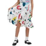 Vector Set Isolates With Cute Birds Scandinavian Style Kids  Ruffle Flared Wrap Midi Skirt