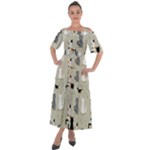 Cute Cat Seamless Pattern Shoulder Straps Boho Maxi Dress 