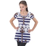 Anchor Background Design Puff Sleeve Tunic Top