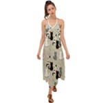 Cute Cat Seamless Pattern Halter Tie Back Dress 