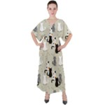 Cute Cat Seamless Pattern V-Neck Boho Style Maxi Dress