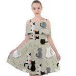 Cute Cat Seamless Pattern Cut Out Shoulders Chiffon Dress
