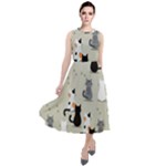 Cute Cat Seamless Pattern Round Neck Boho Dress
