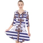 Anchor Background Design Quarter Sleeve Front Wrap Dress