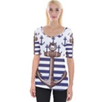 Anchor Background Design Wide Neckline T-Shirt