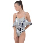 Cute Cat Seamless Pattern Drape Piece Swimsuit