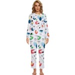 Vector Set Isolates With Cute Birds Scandinavian Style Womens  Long Sleeve Lightweight Pajamas Set