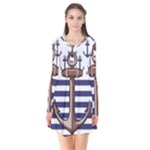 Anchor Background Design Long Sleeve V-neck Flare Dress