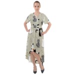 Cute Cat Seamless Pattern Front Wrap High Low Dress