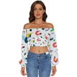 Vector Set Isolates With Cute Birds Scandinavian Style Long Sleeve Crinkled Weave Crop Top