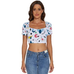 Short Sleeve Square Neckline Crop Top  