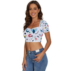 Short Sleeve Square Neckline Crop Top  
