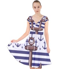 Cap Sleeve Front Wrap Midi Dress 