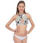 Cute Cat Seamless Pattern Cross Front Halter Bikini Top