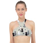Cute Cat Seamless Pattern High Neck Bikini Top