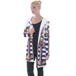 Anchor Background Design Longline Hooded Cardigan