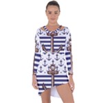 Anchor Background Design Asymmetric Cut-Out Shift Dress
