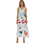 Vector Set Isolates With Cute Birds Scandinavian Style V-Neck Sleeveless Loose Fit Overalls