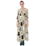 Cute Cat Seamless Pattern Button Up Maxi Dress