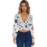 Vector Set Isolates With Cute Birds Scandinavian Style Long Sleeve Deep-V Velour Top