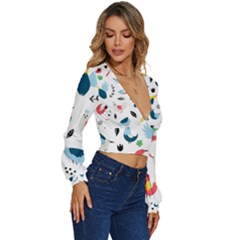 Long Sleeve Deep-V Velour Top 