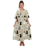 Cute Cat Seamless Pattern Kimono Sleeve Boho Dress