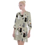 Cute Cat Seamless Pattern Open Neck Shift Dress
