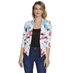 Vector Set Isolates With Cute Birds Scandinavian Style Women s Draped Front 3/4 Sleeve Shawl Collar Jacket